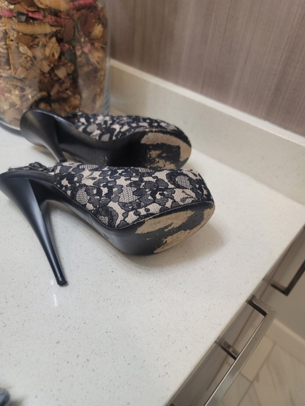 GIUSEPPE ZANOTTI Gold & Black Lace Slingback Heels Sz 40 EU/9.5 - Picture 6 of 10